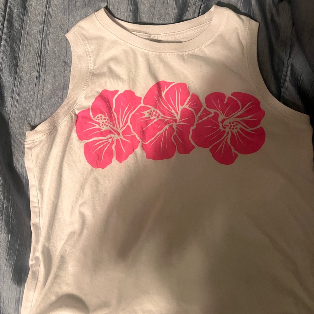Floral Sleeveless Top with Pink Hibiscus